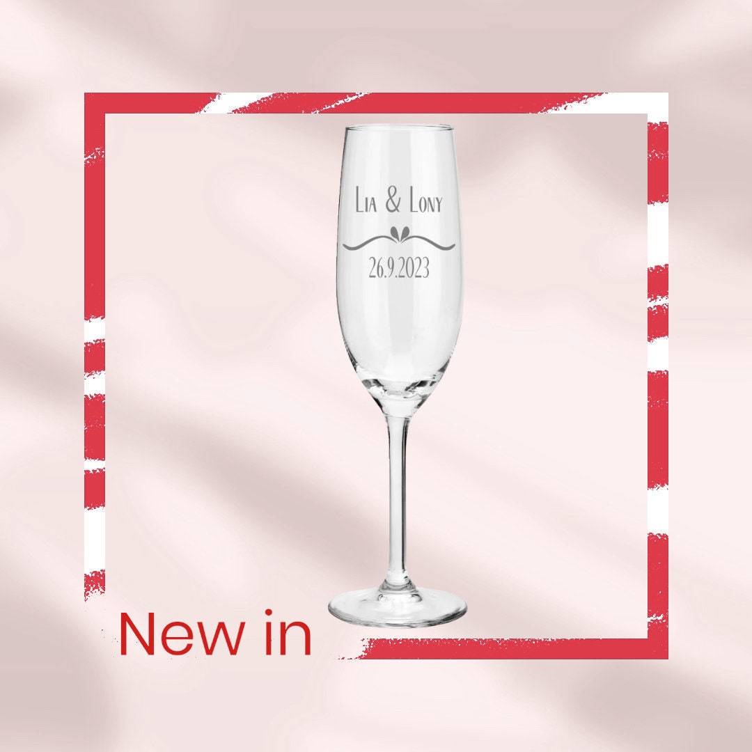 Weinglas oder Sektglas mit Namen und Datum personalisiert, Geschenk für die Hochzeit, das Brautpaar oder als Gastgeschenk