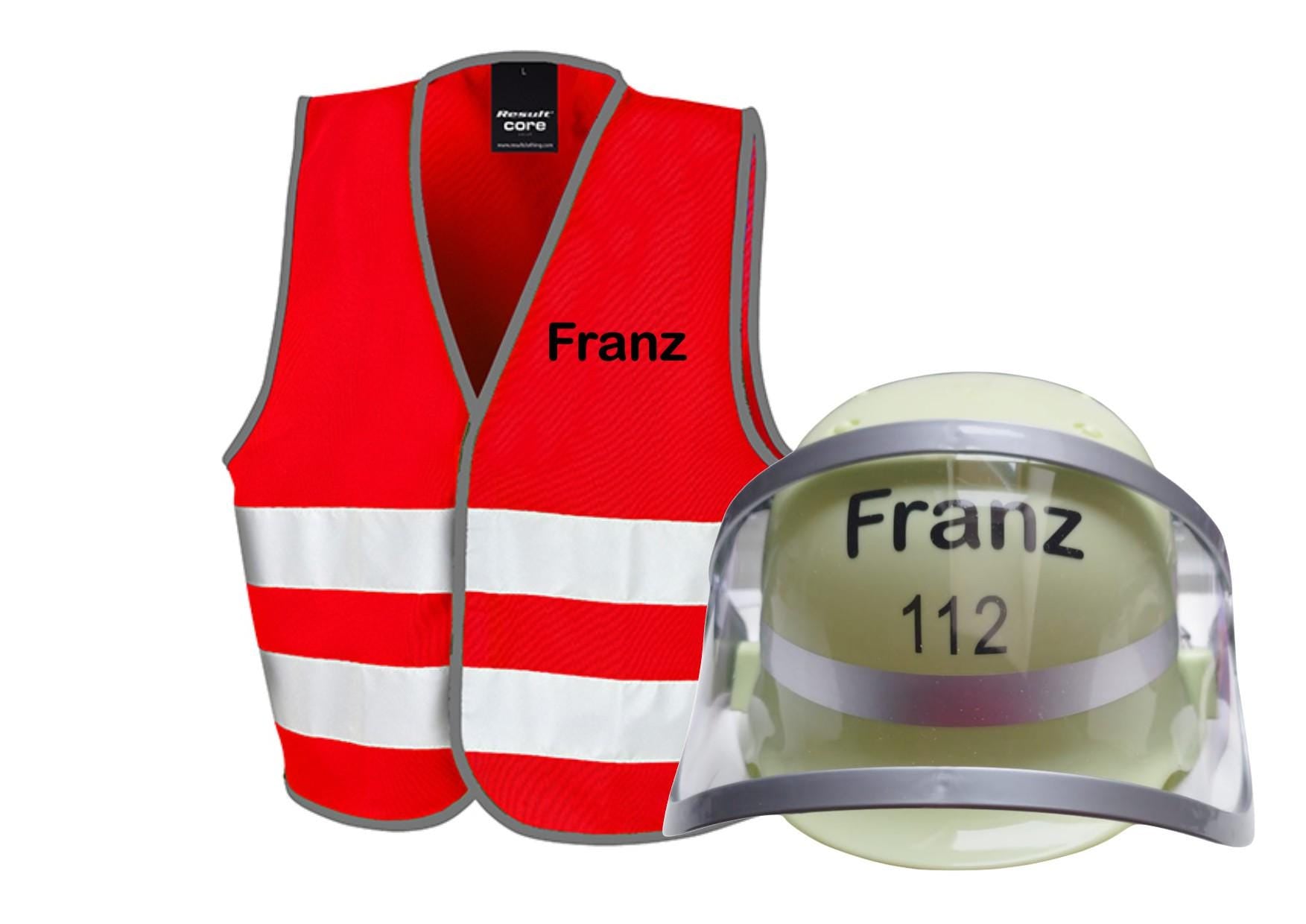 Feuerwehrmann Set, Rollenspiel, Einsatzleiter, personalisiert mit Namen, Weste + Helm, Fasching, Fastnacht, Kostüm, Feuerwehr, Art.-Nr. SSF1