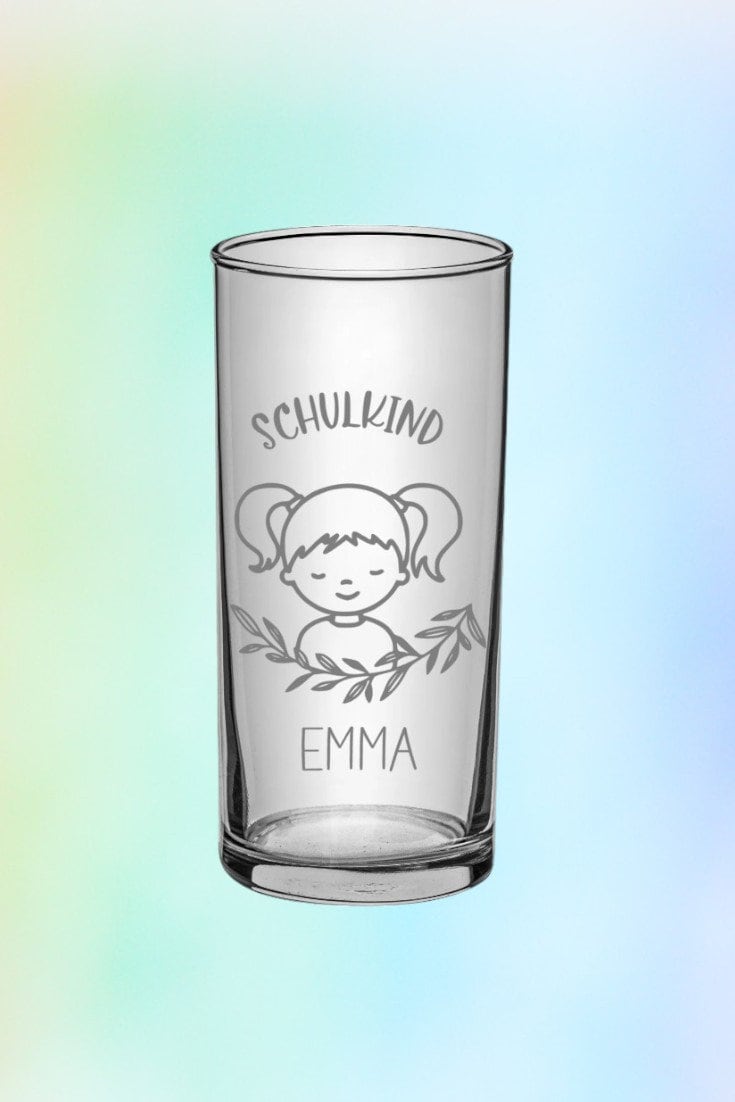 Personalisierbares Trinkglas zum Schulanfang - Einzigartiges Geschenk für Mädchen mit Namen