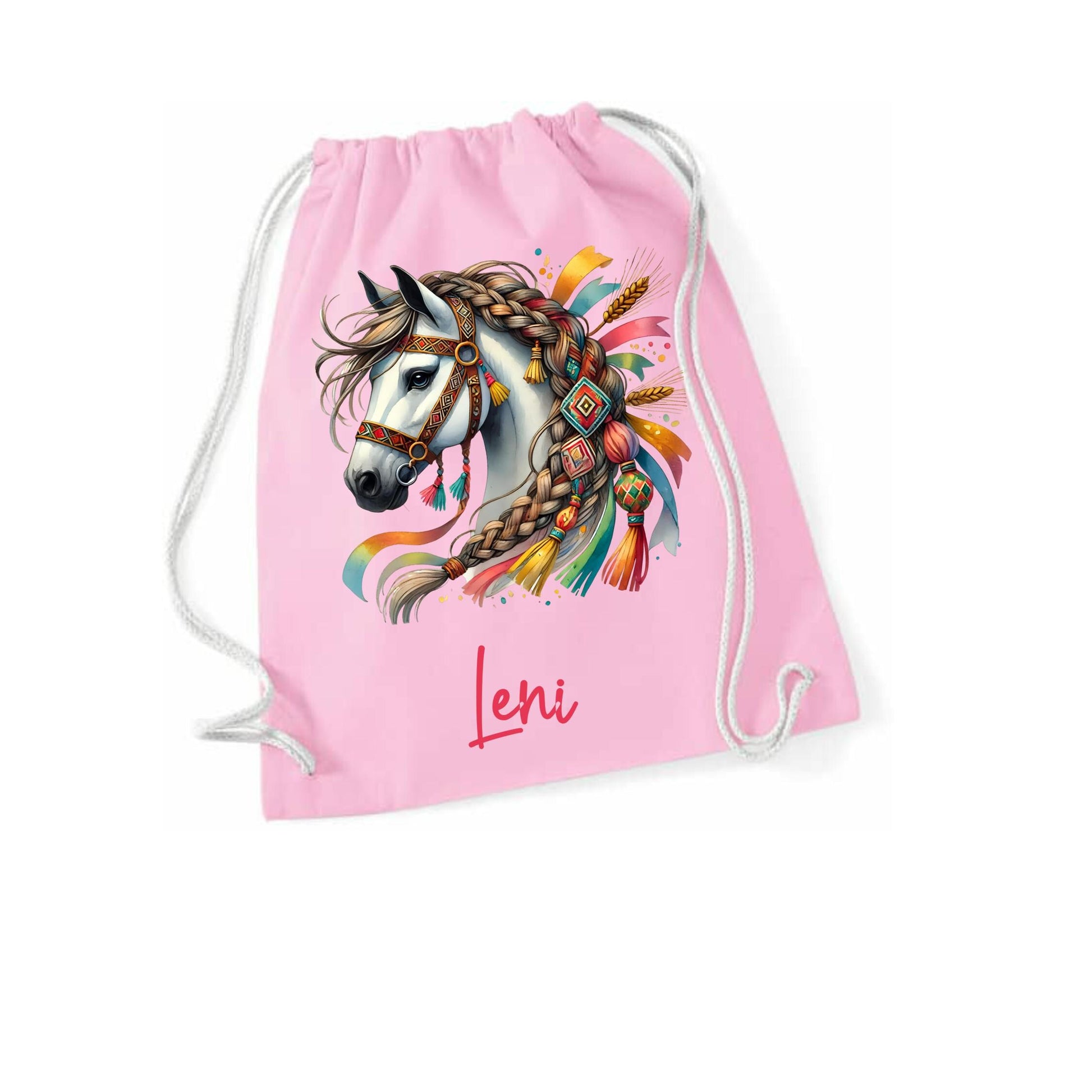 Turnbeutel Pferd, Sporttasche, Rucksack, Schule, Kindergarten, mit Namen personalisiert, Geschenk für Schulanfang, Kindergarten, romantisch