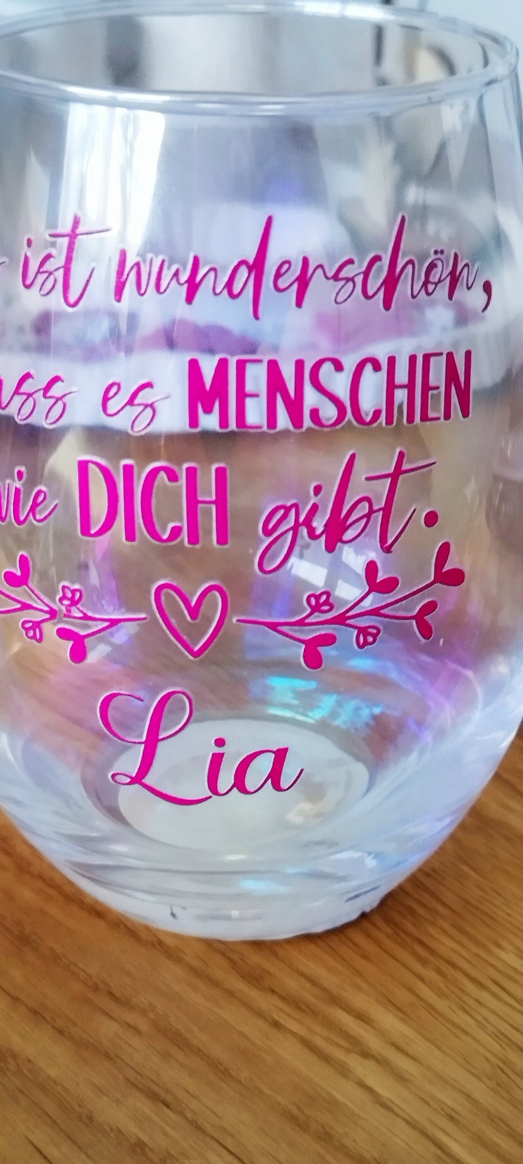 Großes changierendes Glas für einen besonderen Menschen, personalisiert mit deinen Wunschnamen, Geschenk mit liebevoller Botschaft