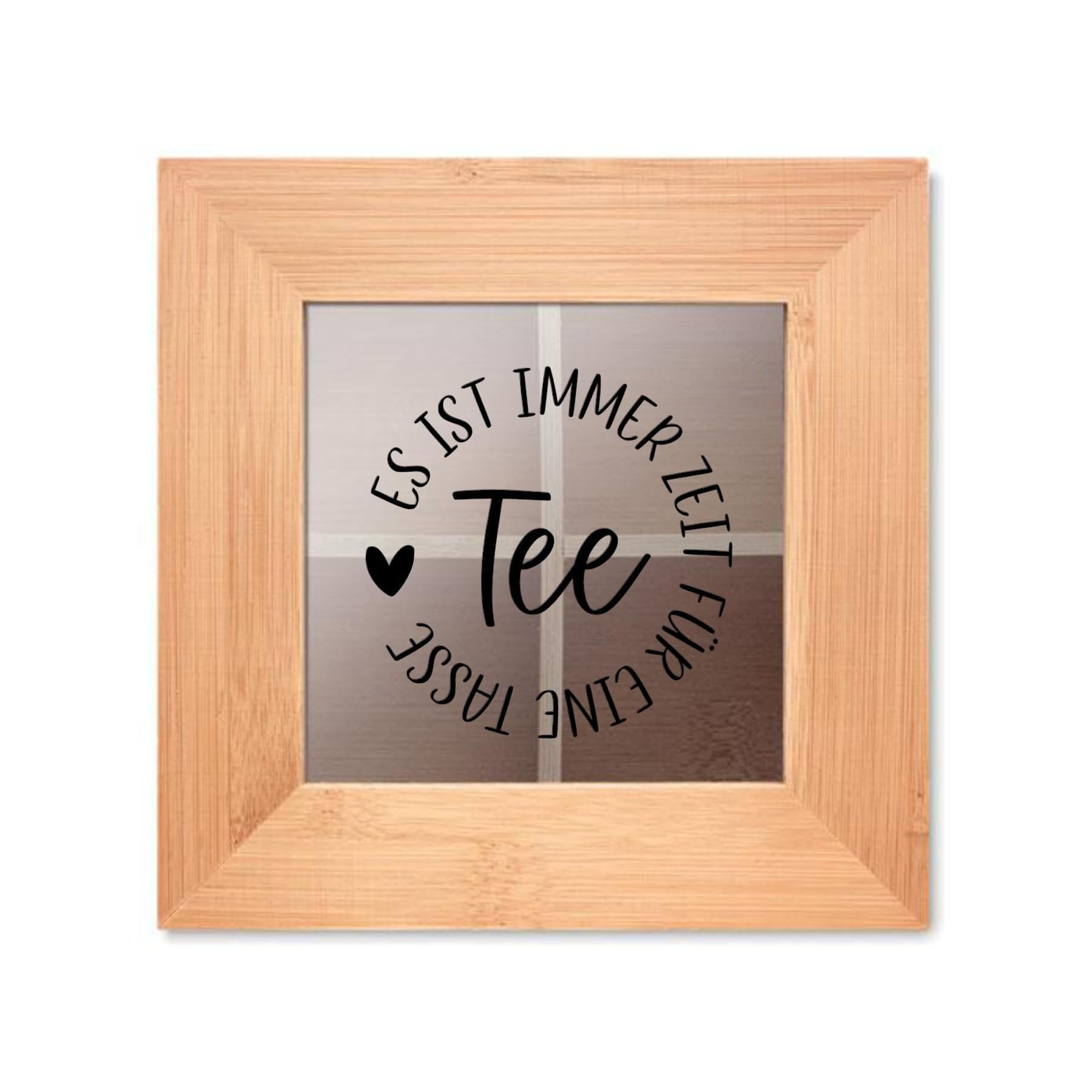 Teebox mit graviertem Glasdeckel, aus Bambus, 4 Fächer, personalisiert,  Geschenk für Teetrinker, Geschenk für Danksagung, Art.-Nr. TB04