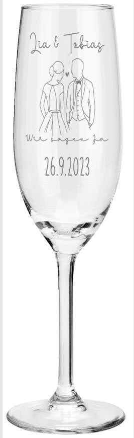 Weinglas oder Sektglas mit Namen und Datum personalisiert, Geschenk für die Hochzeit, das Brautpaar oder als Gastgeschenk
