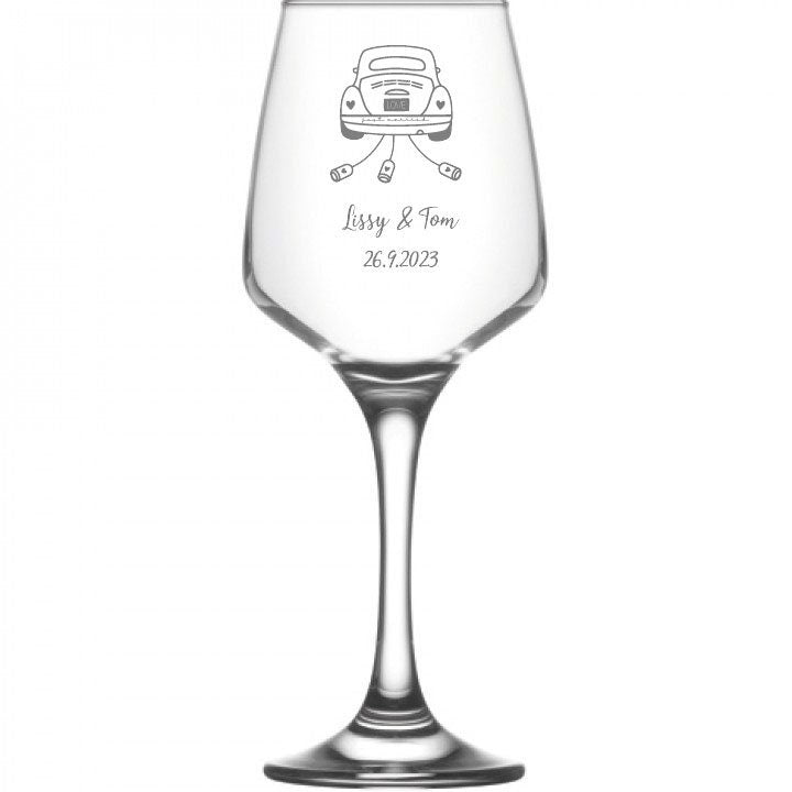 Weinglas oder Sektglas mit Namen und Datum personalisiert, Geschenk für die Hochzeit, das Brautpaar oder als Gastgeschenk
