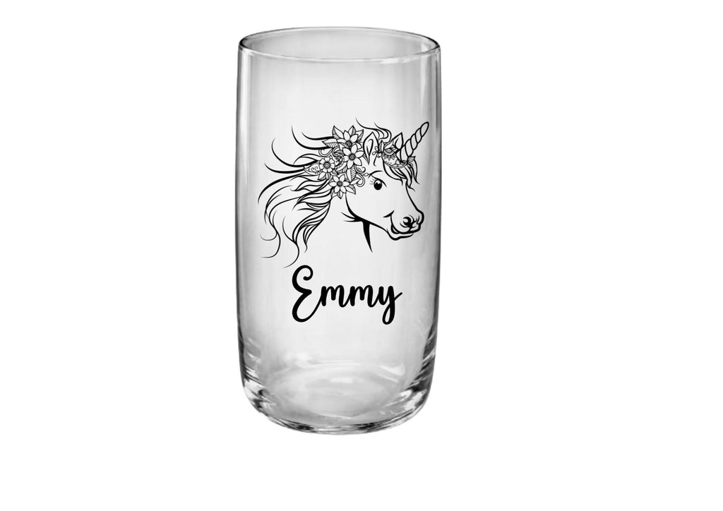 Bezauberndes Einhorn Kindertrinkglas mit personalisierbarem Namen, Spülmaschinen geeignet, robust, schönes Geschenk für Einhorn Fans