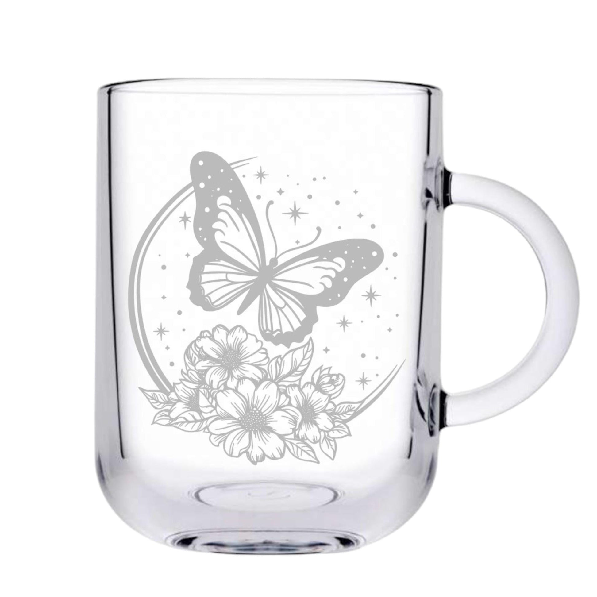 Teeglas mit floralen Moon Motiv und deinem Wunschnamen, schönes, stabiles Teeglas, Geschenk für Teetrinker, mystisch und wunderschön