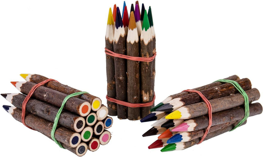 Ast Holz Buntstifte, 12er Set, zum malen, ausmalen, Schulanfangsgeschenk, für dem Kinderschreibtisch, Naturprodukt, wie gewachsen