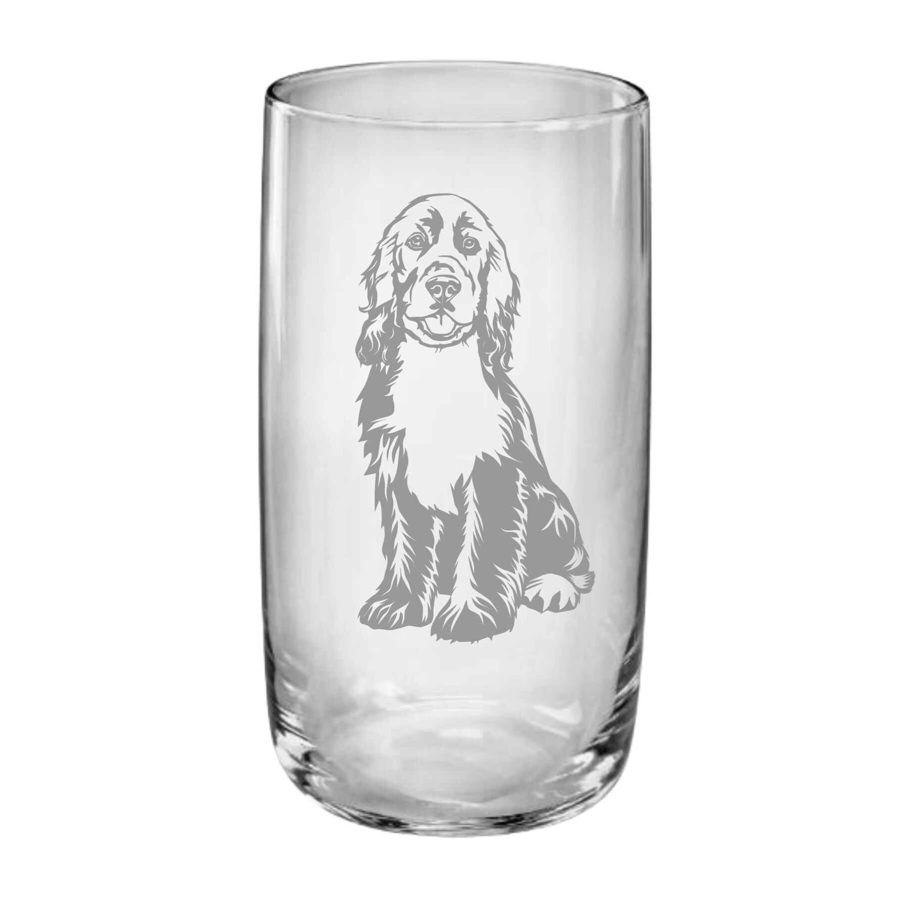 Trinkglas mit Cocker Spaniel – individuell und stilvoll, auf Wunsch mit Namen personalisiert, 4 versch. Motive, Geschenk für Cocker Fans