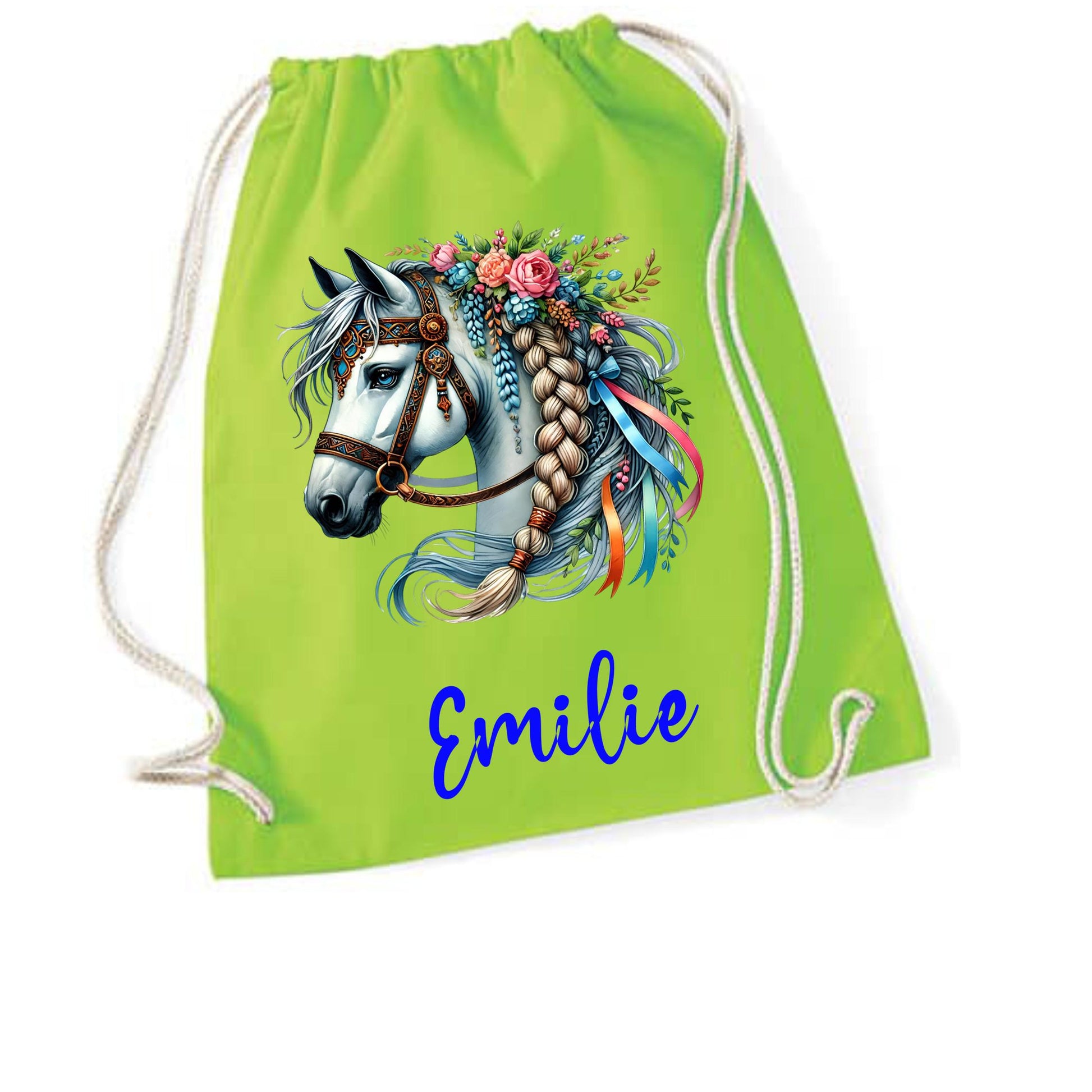 Turnbeutel Pferd, Sporttasche, Rucksack, Schule, Kindergarten, mit Namen personalisiert, Geschenk für Schulanfang, Kindergarten, romantisch