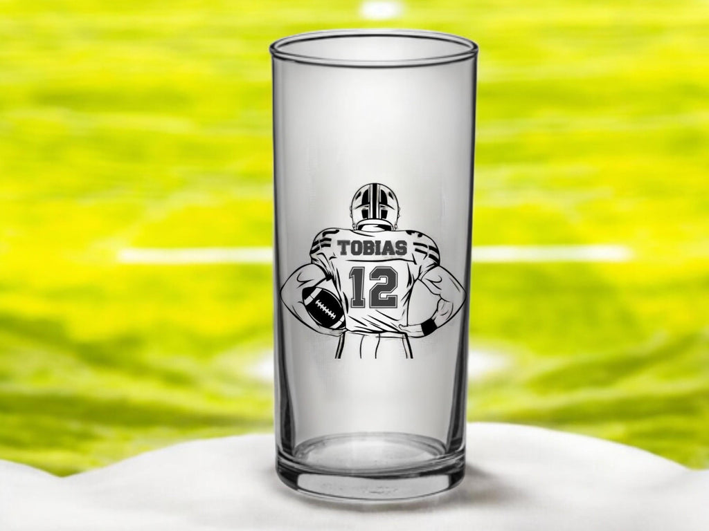 Trinkglas graviert, Football Motiv, Geschenk für Football Fan, mit Namensgravur + Wunschnr., Geschenk für Jungen,  Superbowl, Art.-Nr. TG02