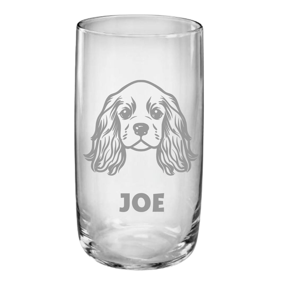 Trinkglas mit Cocker Spaniel – individuell und stilvoll, auf Wunsch mit Namen personalisiert, 9 versch. Motive, Geschenk für Cocker Fans