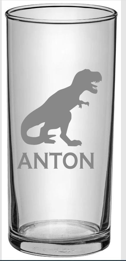 Dino Kinder Trinkglas mit Gravur, personalisiert mit Namen, Wunschtext,  Wasserglas, graviert, Geschenk, Dinosaurier