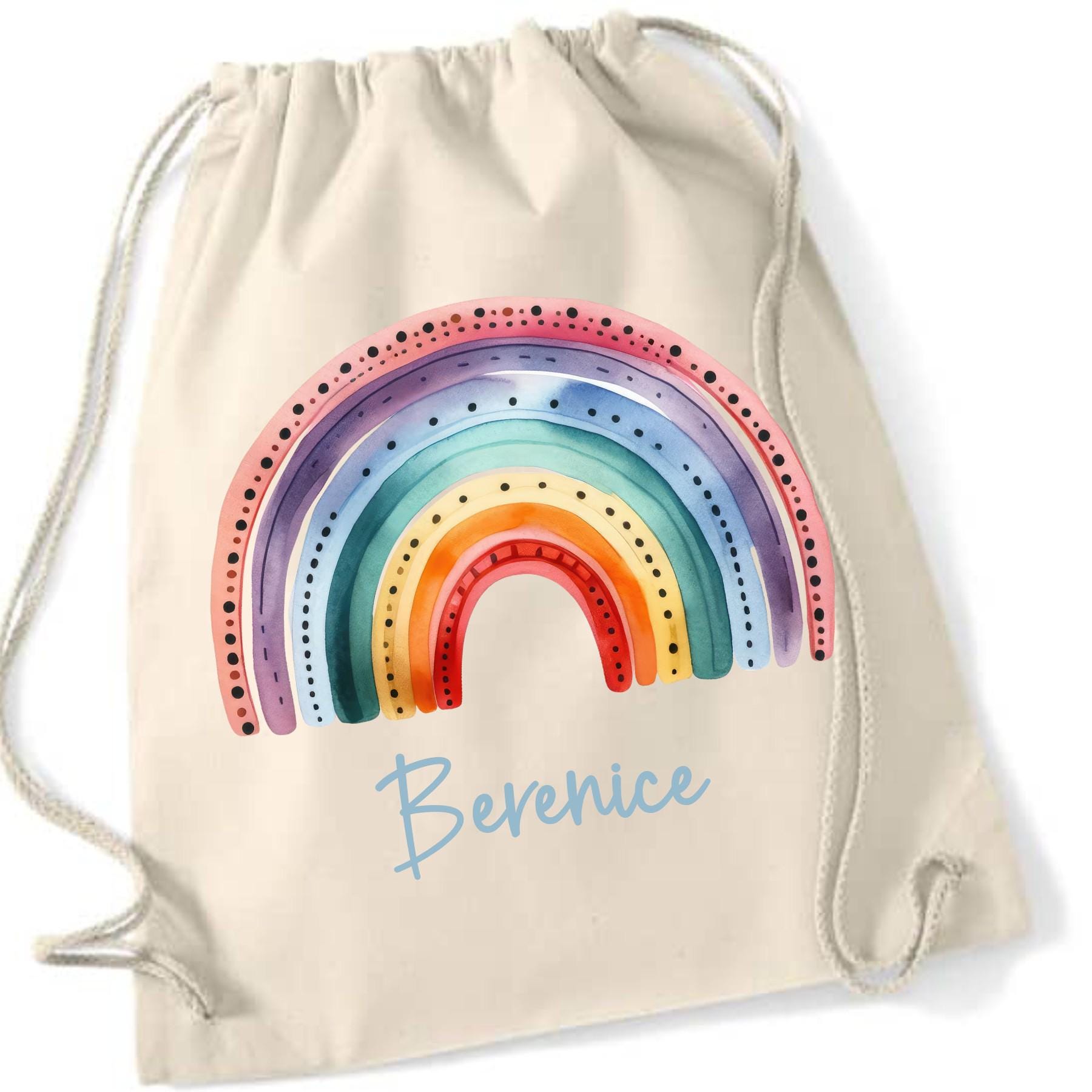 Turnbeutel Regenbogen mit Namen personalisiert, viele Farben Schriftarten, Geschenk für Schule, Kindergarten & Freizeit, Zugschnur, Rucksack