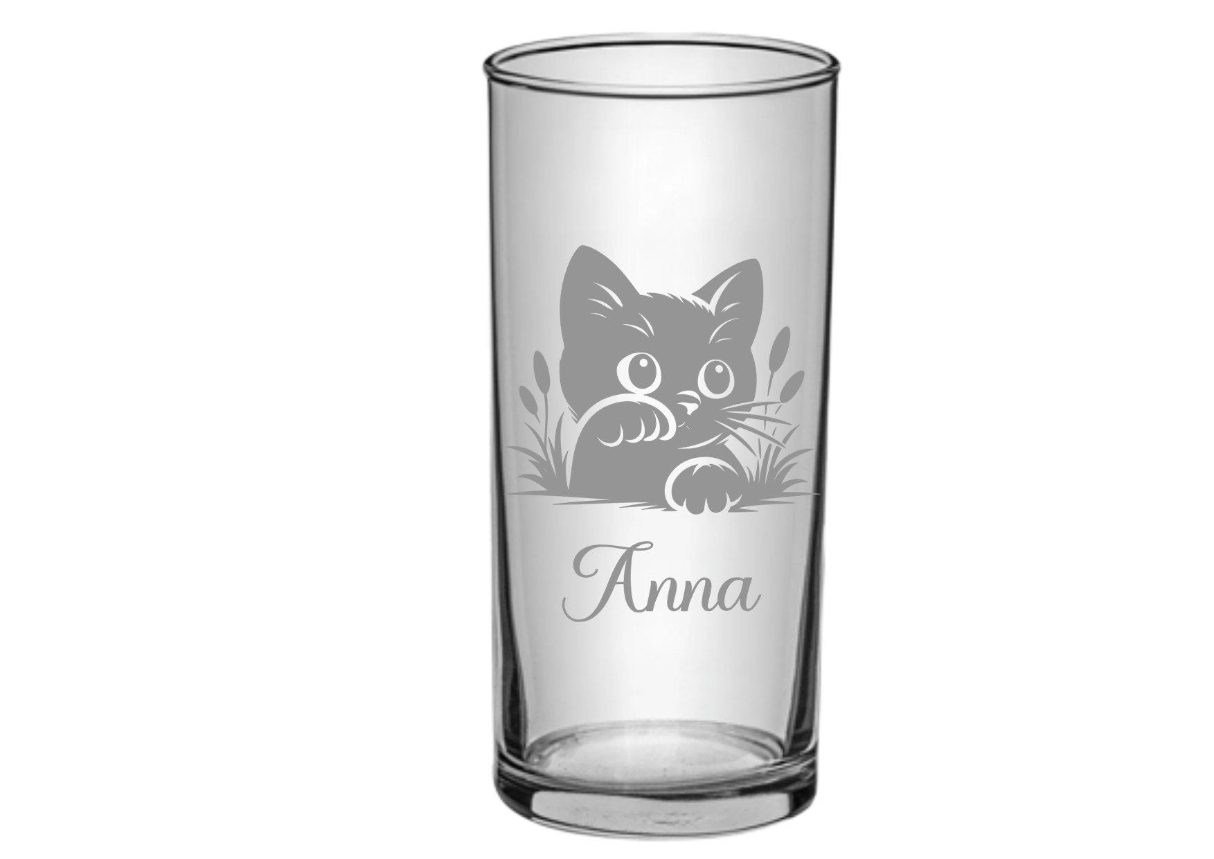 Kinder Trinkglas mit Gravur, personalisiert mit Namen, Wunschtext, versch. Katzen Motive, Wasserglas, graviert, Geschenk