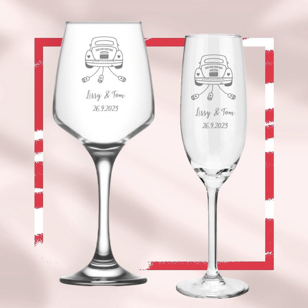 Weinglas oder Sektglas mit Namen und Datum personalisiert, Geschenk für die Hochzeit, das Brautpaar oder als Gastgeschenk